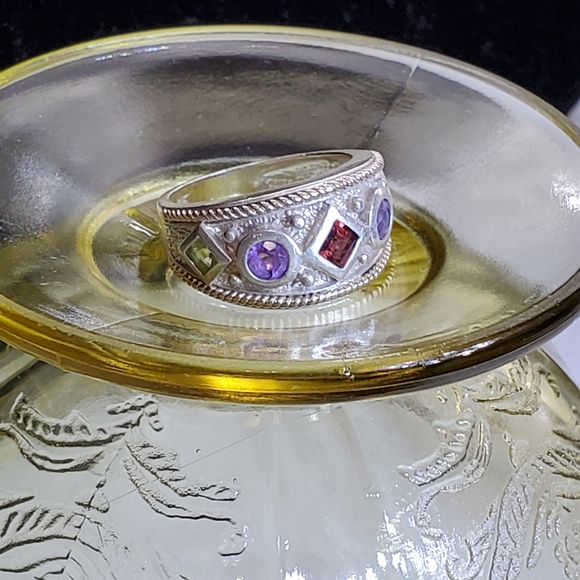 Sterling Silver/14K Ring with Garnet, Amethyst, and Peridot 6.75 Vintage - Picture 11 of 16
